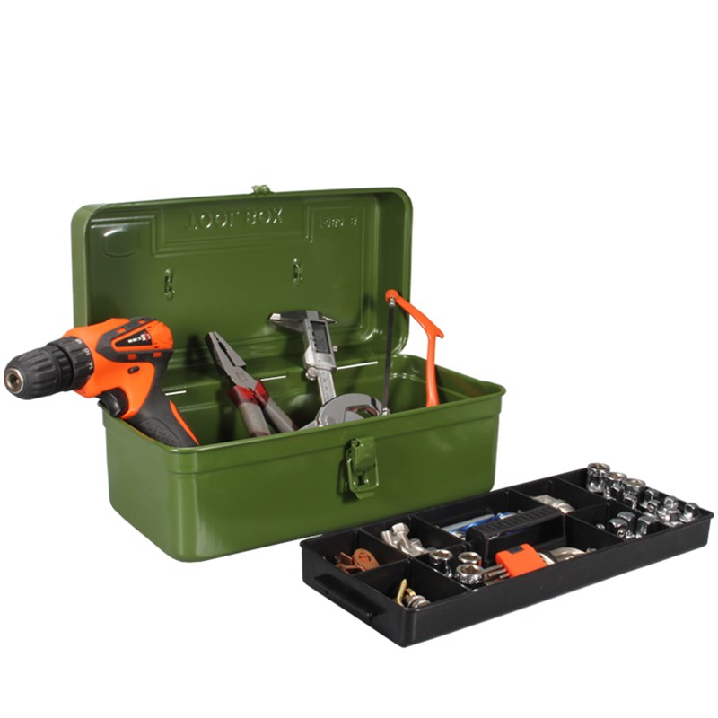 加厚铁皮工具箱大中小号家用五金C铁制工具盒铁箱手提式收纳盒车