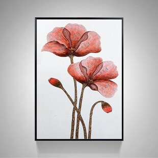 饰画手绘油画艺术有框画抽象花卉客厅挂画玄关走廊画 后现代简约装