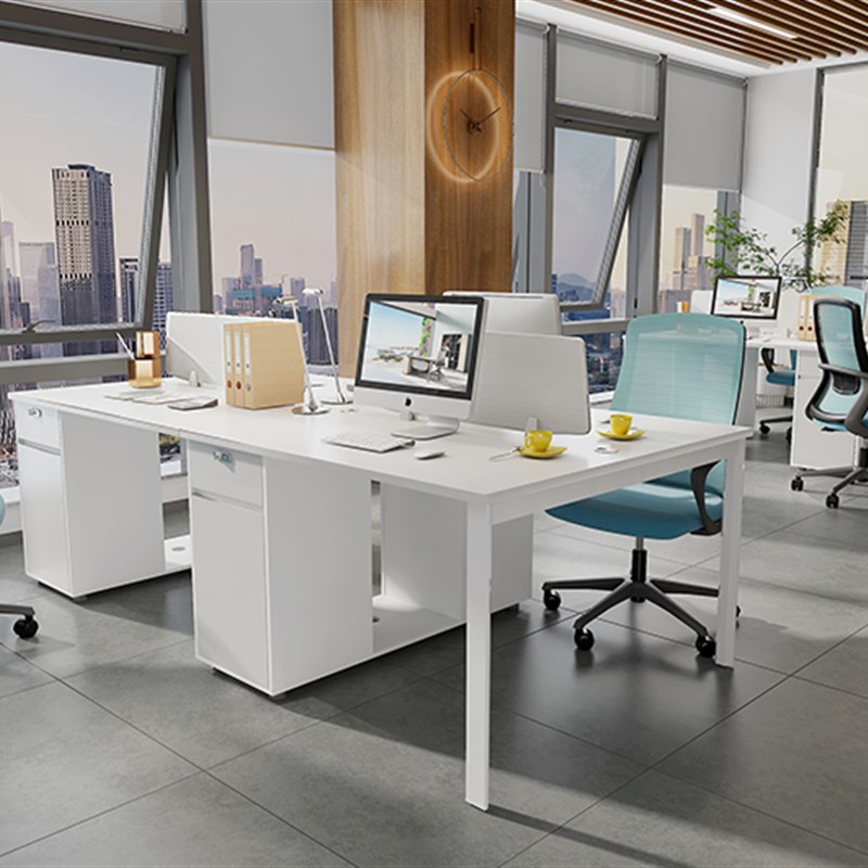 品质纯白员工办公屏风卡位简约现代电脑桌无限延伸密码锁碳素钢脚