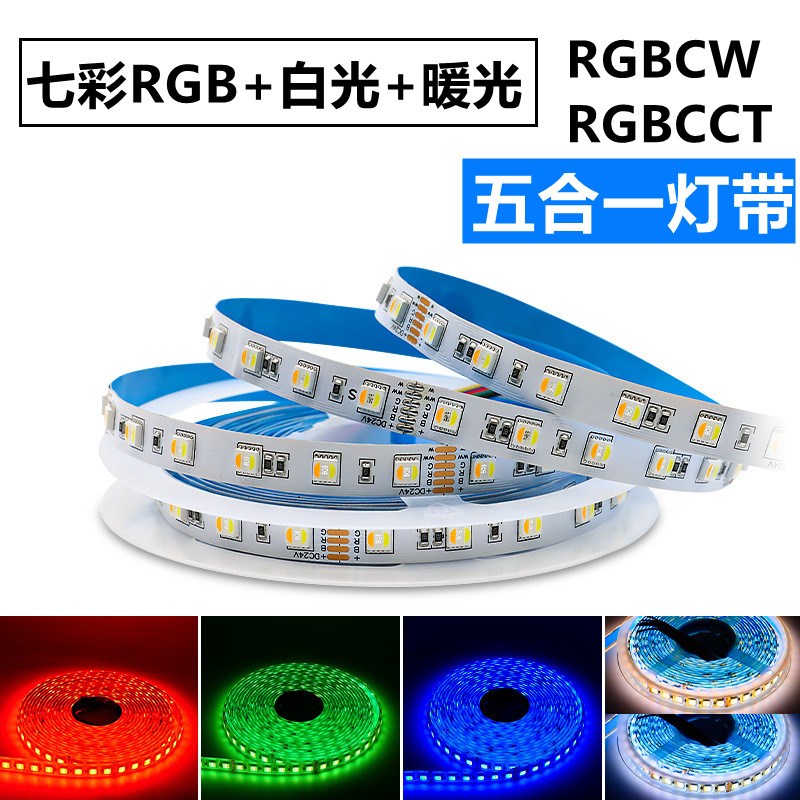 RGB五合一灯带rgbcw七彩+白暖双色智能rgbcct可调色LED灯条12v24V