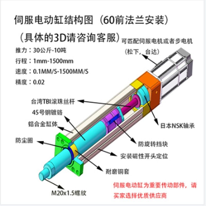 电动缸大推力伺服电动缸工业高精度长行程伺服电缸电动推杆伸缩杆