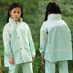 大帽檐防暴雨男女孩通用学生小孩背包 分体套装 时尚 儿童雨衣雨裤