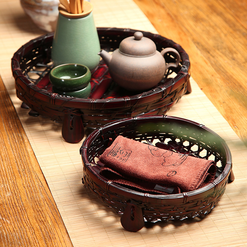 手工竹编复古茶点盘做旧水果篮点心筐干果盘茶具收纳筐创意零食篮