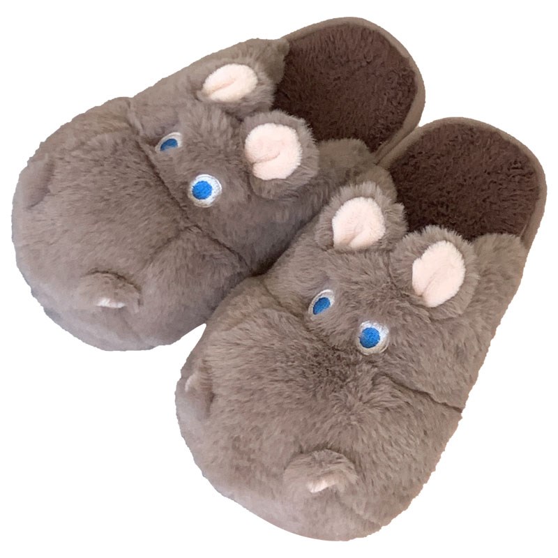 呆萌可爱河马情侣棉拖鞋r冬季舒适毛绒保暖防滑平底包头家居鞋男
