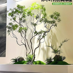 彷真马醉木造景植物楼梯下装 饰假树入户室内景观彷生绿植造景组合