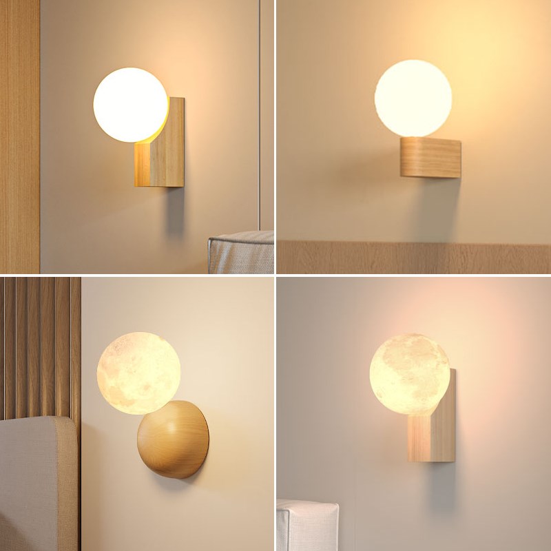 原木壁灯床头墙灯卧室2024新款儿童房壁灯月球沙发背景壁灯玄关灯