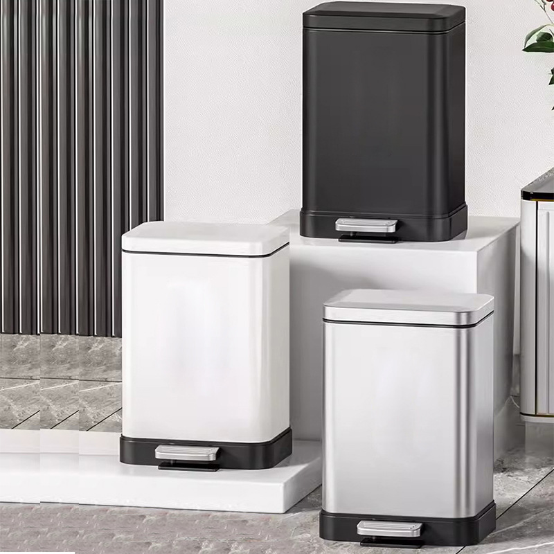新款侧方位不锈钢垃圾桶商用酒店厨房缓降脚踏大容量纸篓筒