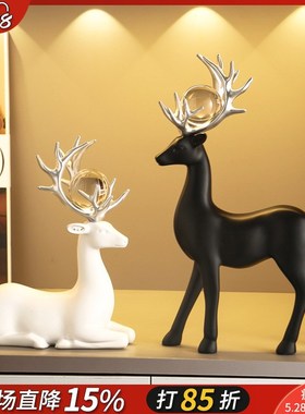 轻奢高档梅花鹿摆件家居客v厅酒柜电视柜装饰品玄关桌面摆设礼物