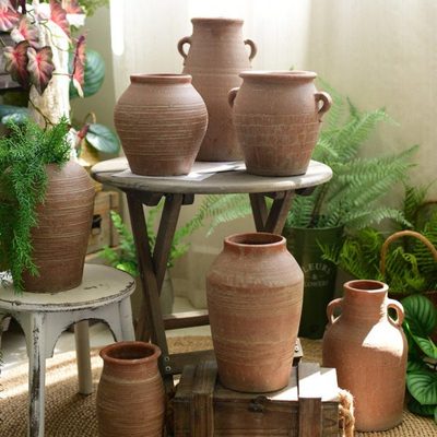 复古风粗陶花瓶手工红陶土罐陶瓷插花干花器民宿客厅装饰花盆摆件