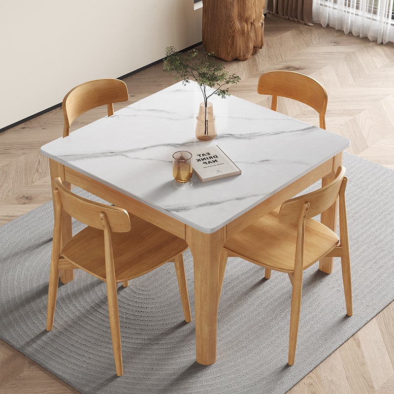 实木岩板餐桌小户型方桌现代简约休闲牌桌家用饭店正方形吃饭桌子