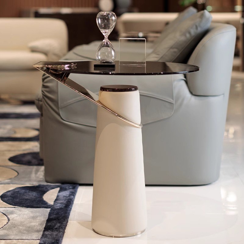 意式轻奢玻璃边几沙发客厅角几A现代简约高级感圆形极简小茶几