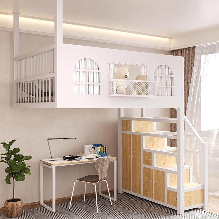 省空间加厚高架床小户型单上层悬挂床阁楼床铁艺吊床挂壁式梯柜床,住宅家具,铁艺/钢木床,淘宝优惠券,粉丝福利购,淘宝优惠卷