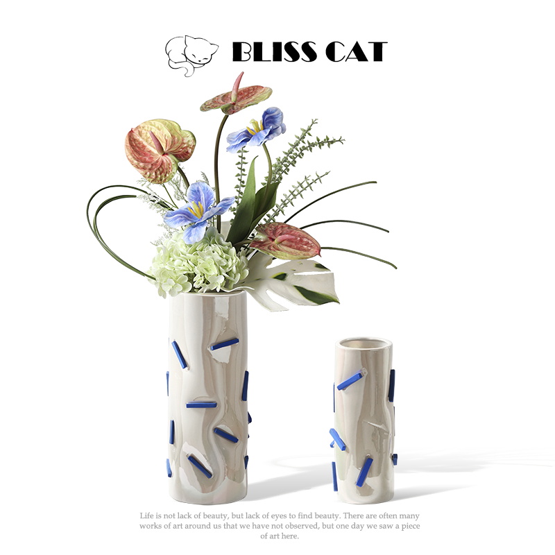 现代轻奢b陶瓷插花器花艺样板房软装酒店客厅玄关餐桌茶几花瓶摆