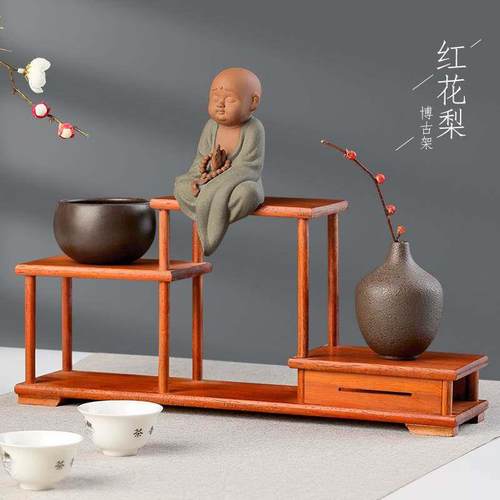 实木工艺品架子博古架鸡翅木茶桌茶具架中式桌面收纳置物架摆件