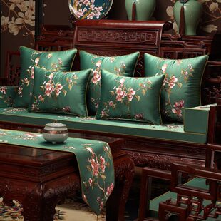 红木实木沙发坐垫新中式刺绣仿古家具椅子垫加厚海绵垫防滑定制套