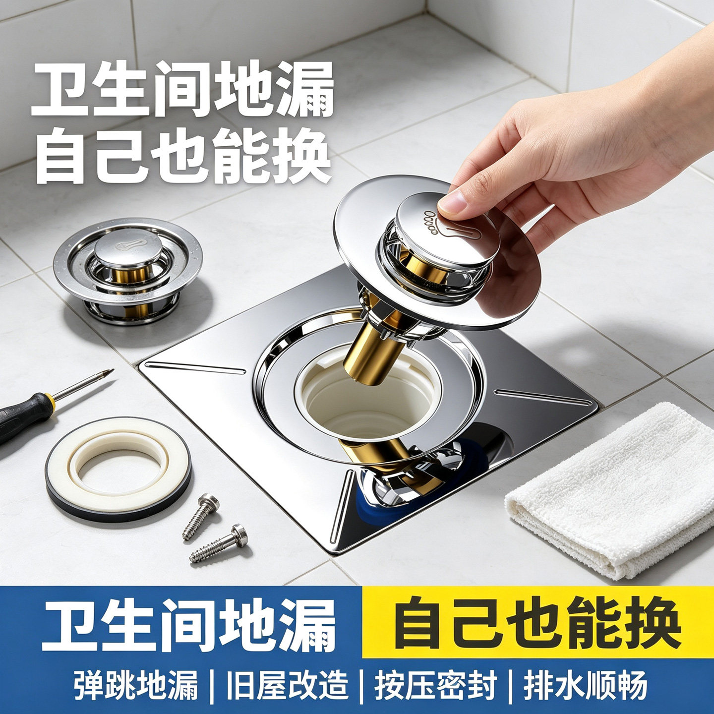 厕所防臭地漏按压式弹跳内芯