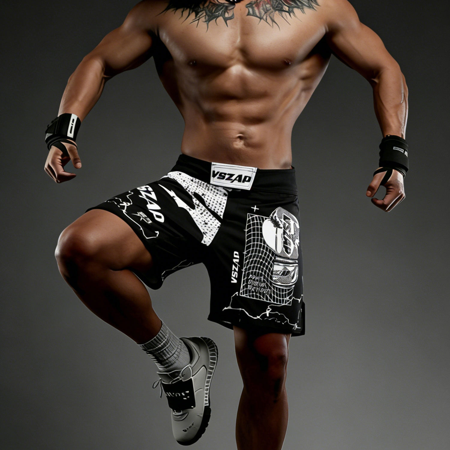 VSZAP黑白调撞色运动短裤男装健身房训练速干耐磨个性印花五分裤,男装,短裤,淘宝优惠券,粉丝福利购,淘宝优惠卷