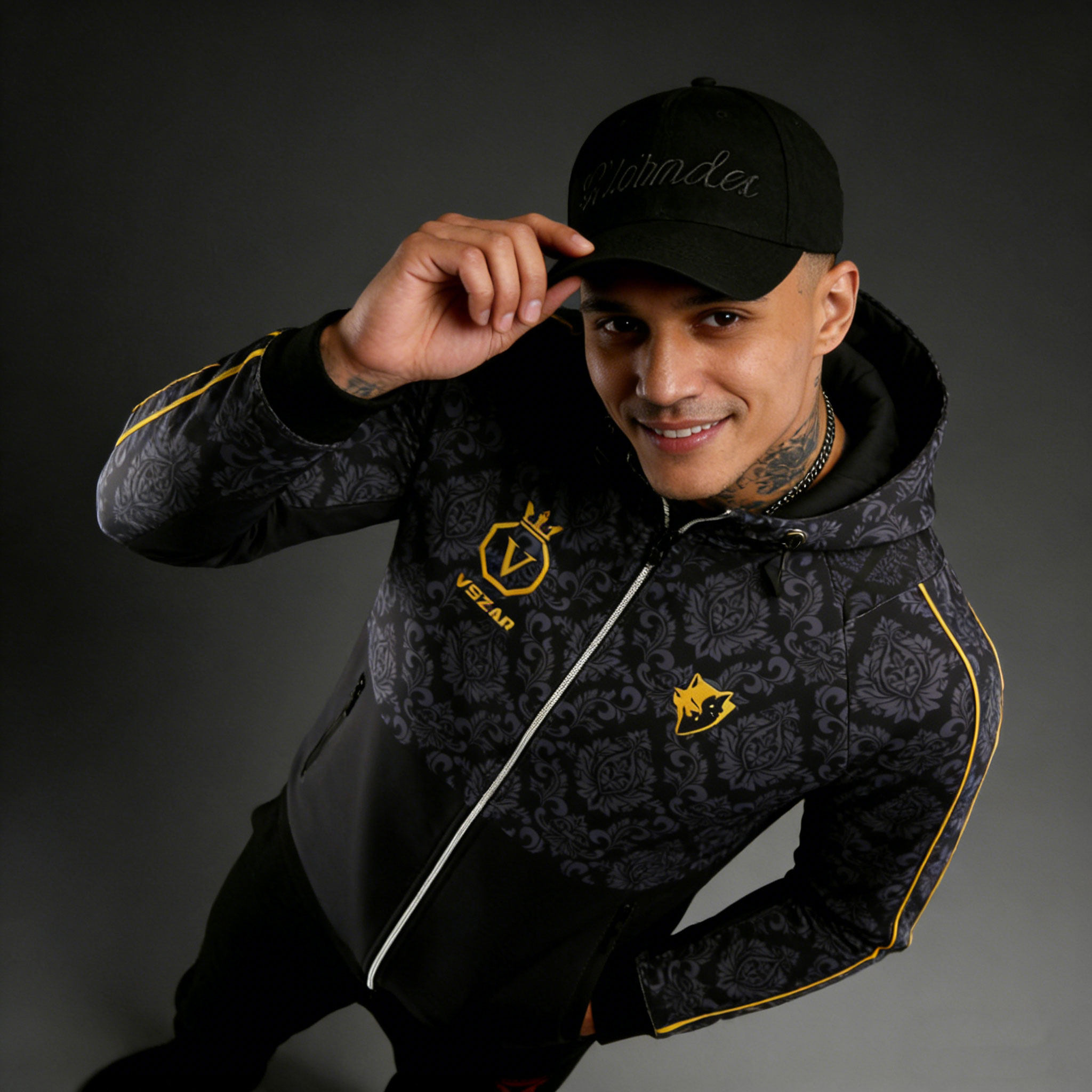 VSZAP美式大码连帽卫衣男黑色印花拉链开衫运动健身潮牌外套