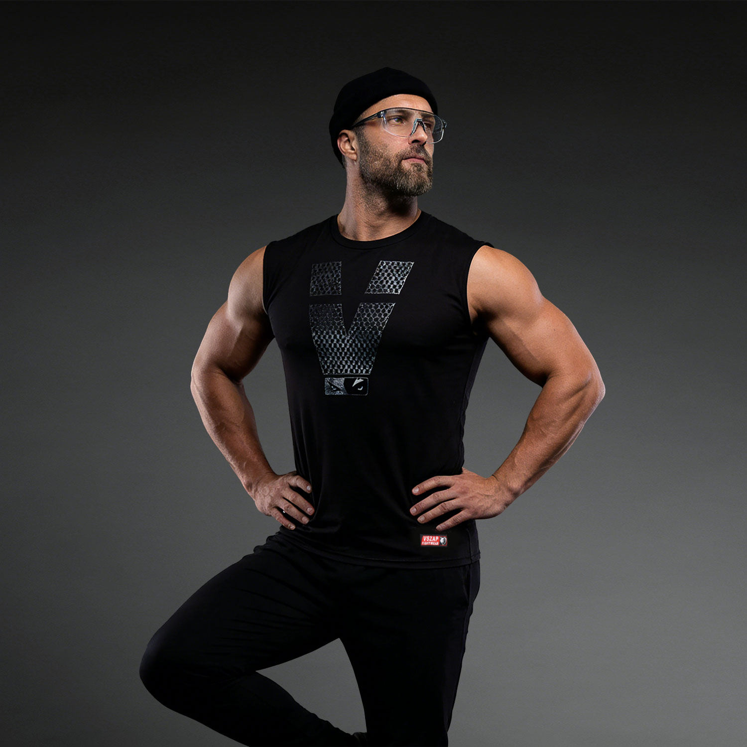 VSZAP反光亮片运动无袖背心T恤男黑色健身训练速干坎肩字母印花