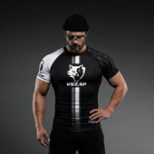 短袖 VSZAP简约狼头正品 男士 T恤黑色拼色运动健身紧身速干美漫风
