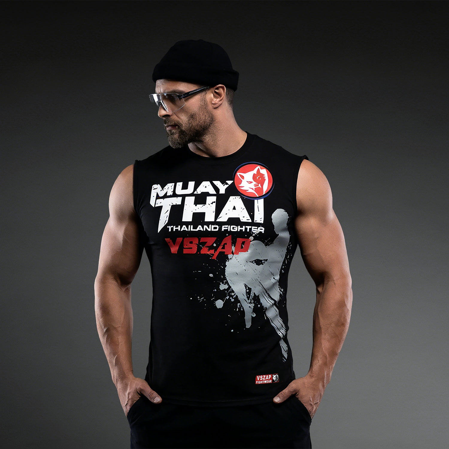 VSZAP曼谷风泰拳击健身无袖背心纯棉男格斗散打搏击训练运动T恤