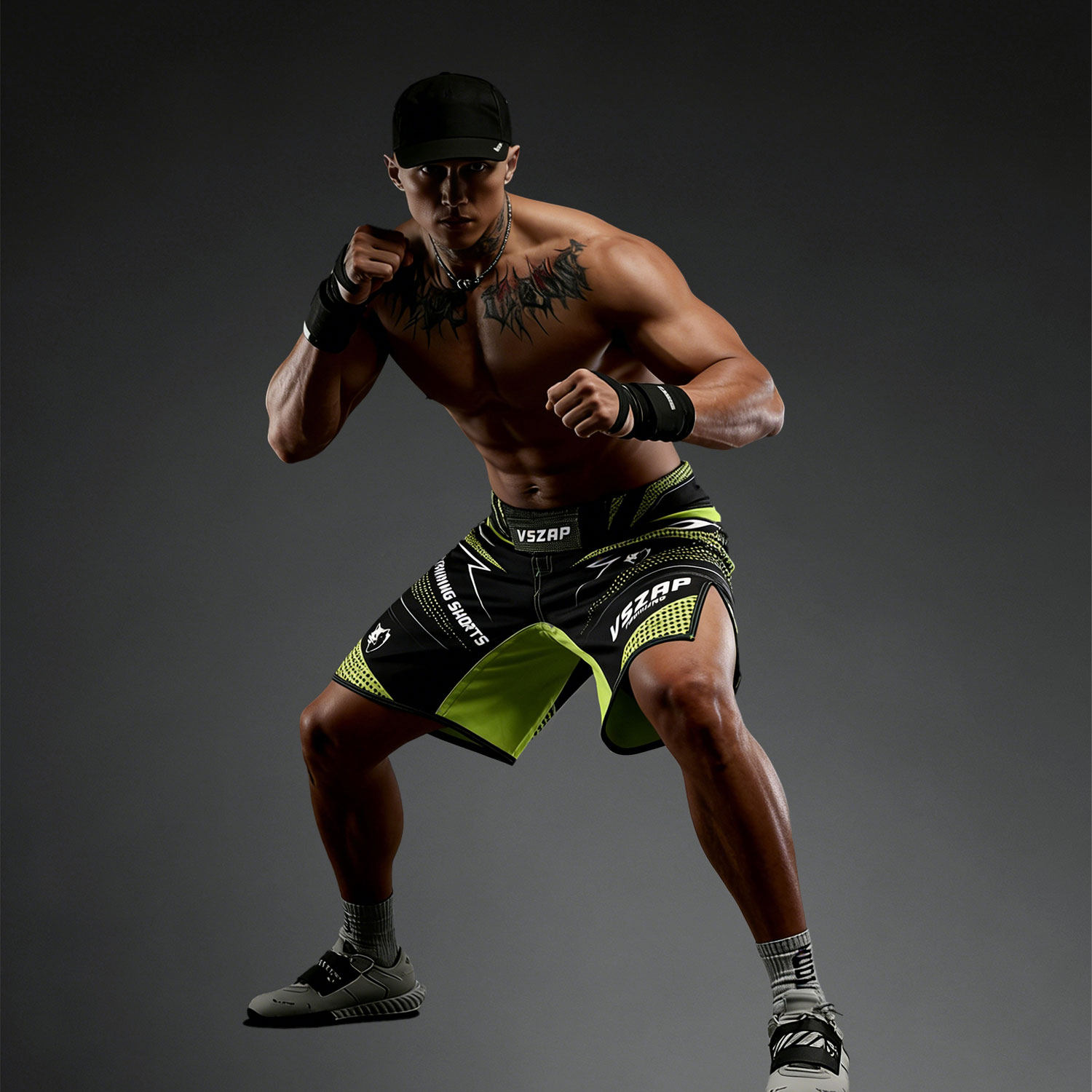 VSZAP绿色条纹运动风撞色短裤男速干健身训练五分裤字母印花正品