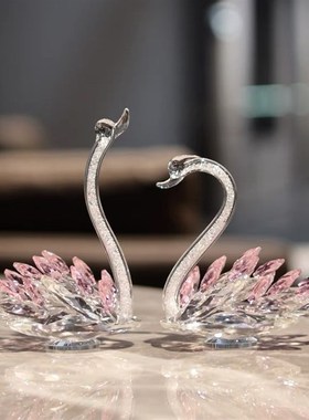 Ch水晶天鹅入口电视柜酒柜家居装饰饰品无障R碍豪华花瓶建成礼品