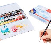 甄选辉柏嘉半干固体水彩24色铁盒水彩颜料套装 美术生初学者透明水