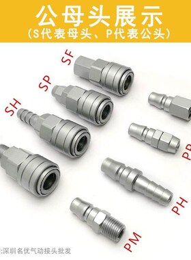 SABO绅宝自锁快速接头空压机气泵插管碳钢C式8mm气管公母接头螺纹