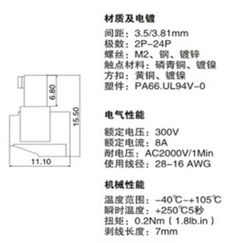 插拔式接线端子15EDG-3.81-2P3P4P-24P直针/弯针带螺丝耳朵
