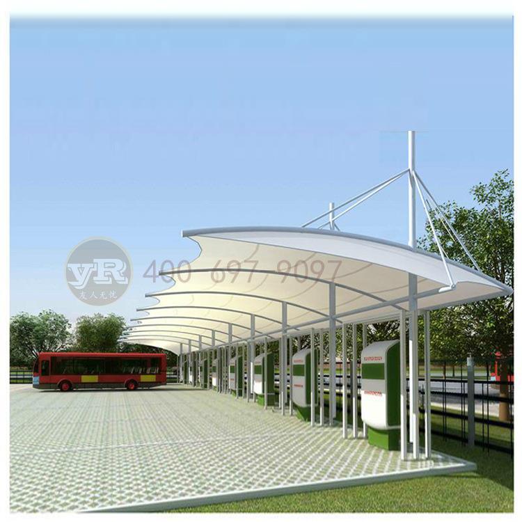城市户外抗风膜结构充电桩雨棚安装简易张拉膜汽车车棚制作