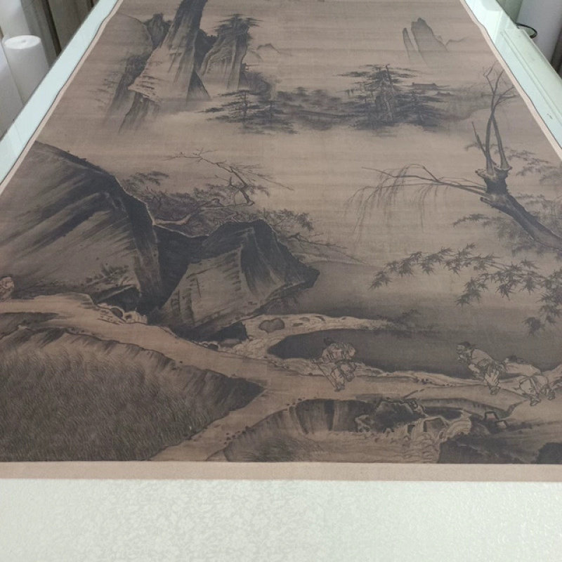 宋 马远 踏歌图书画人物山水国画真迹绢布微喷仿古挂轴装饰复制品