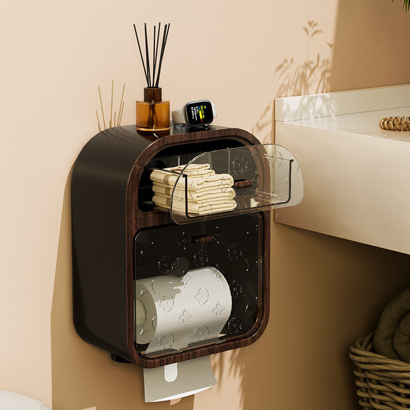 卫生间厕纸盒壁挂式纸巾盒中古风抽纸盒免打孔防水家用卷纸置物架