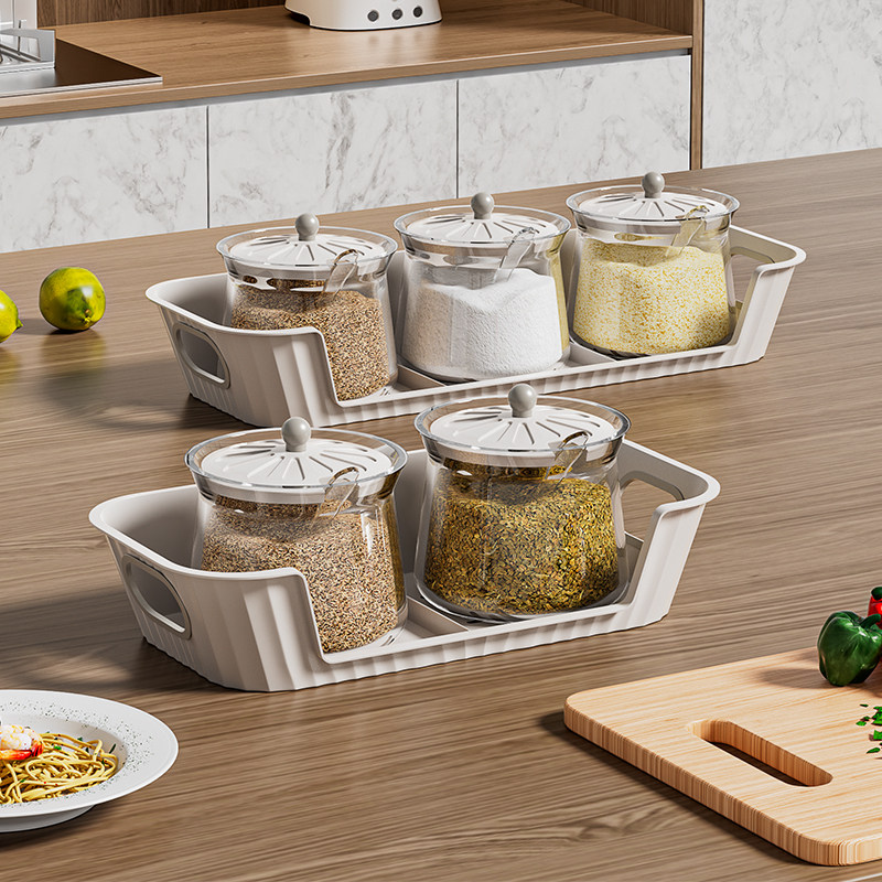 厨房调料瓶套装奶油风家用盐罐子味精佐料罐组合玻璃调味品收纳盒