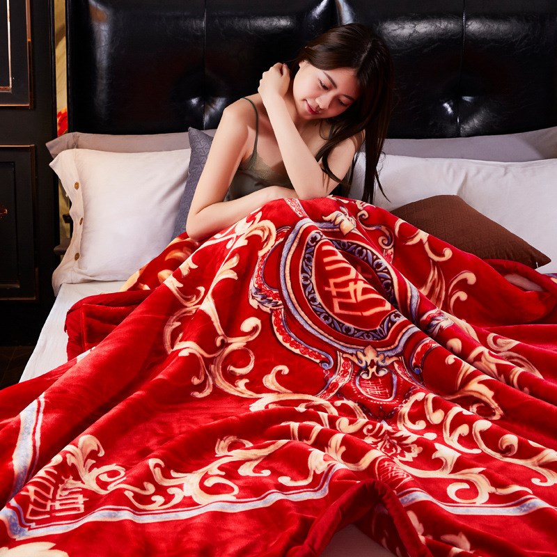 大红色双人婚庆毯子结婚喜庆毯子加厚秋冬盖毯床上用品礼品毯