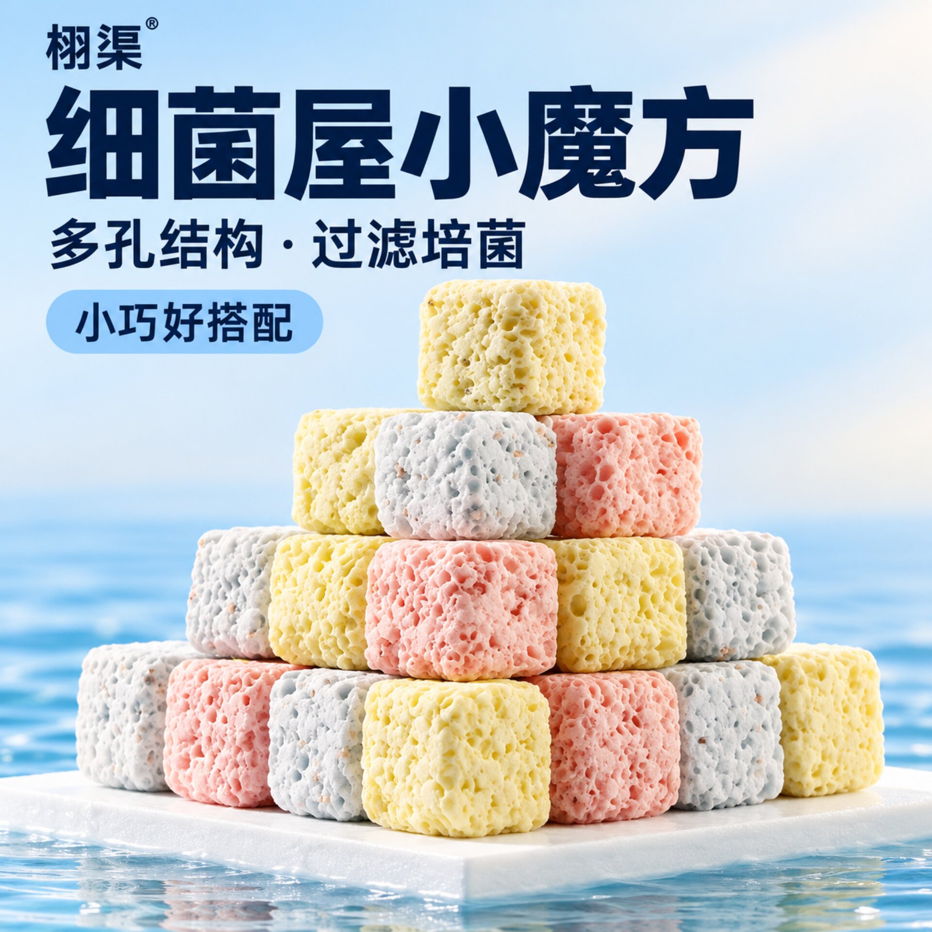 生化滤材小米鱼缸专用硝化细菌屋龟缸过滤材料高效益菌净水魔方