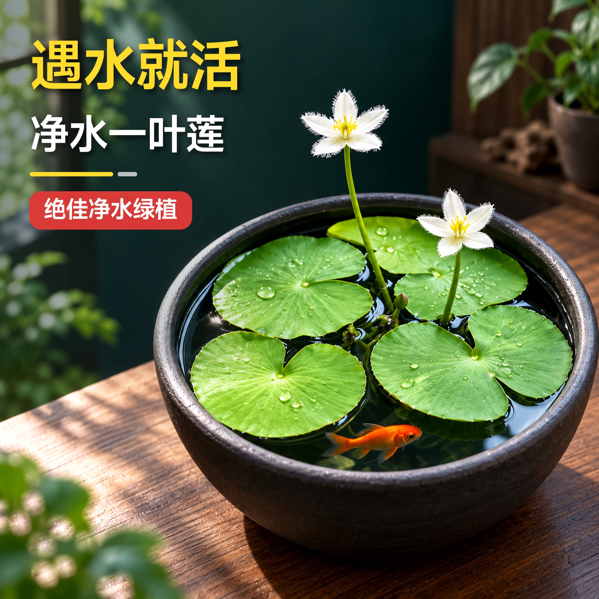 鱼缸造景懒人水草荷叶浮萍净化水质绿植带花苞水培植物迷你易养活
