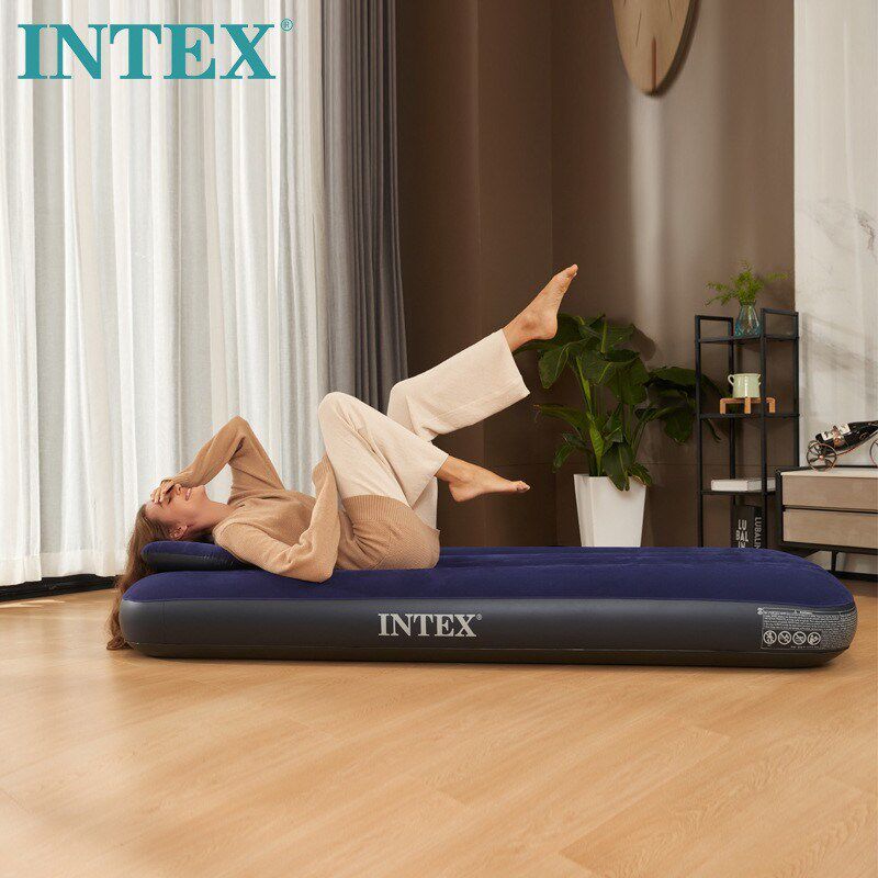INTEX64756 深蓝色植绒线拉空气床单人充气床垫户外帐篷野营垫