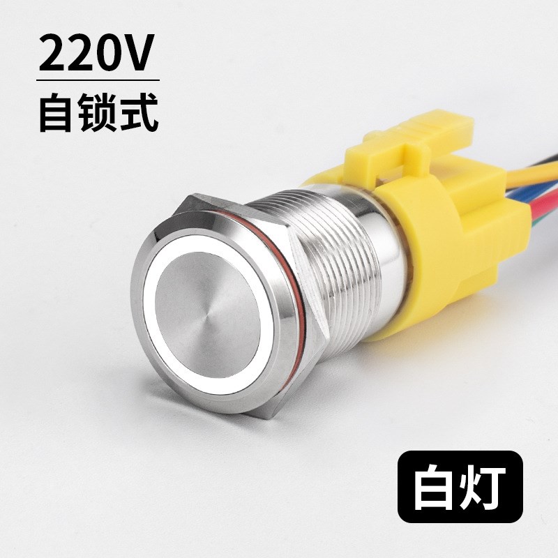 FY19B金属按钮开关自锁带灯环形灯具改装启动停止按键12v24v 220v