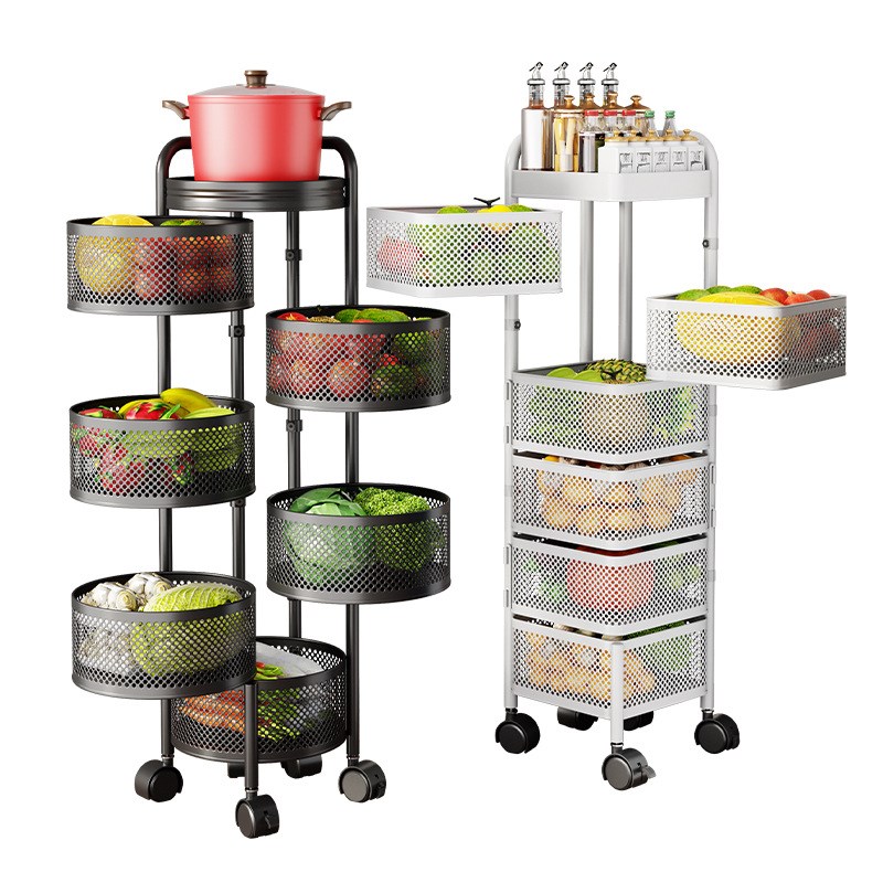 厨房旋转置物架蔬菜收纳架家用多层落地推车角架放果蔬菜篮子架