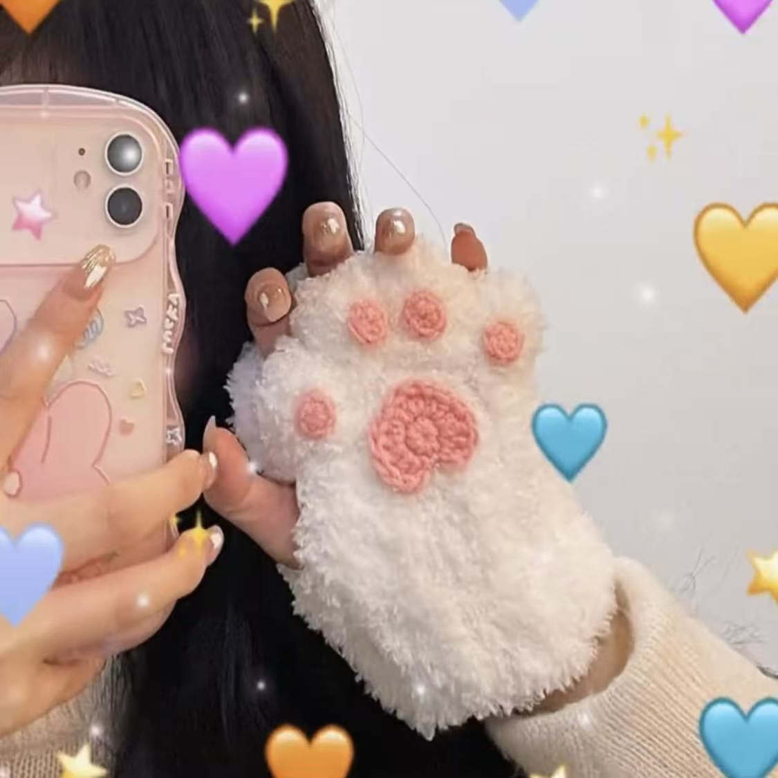 猫爪手套手工diy编织材料包女冬季加厚保暖半指手套送女朋友闺蜜