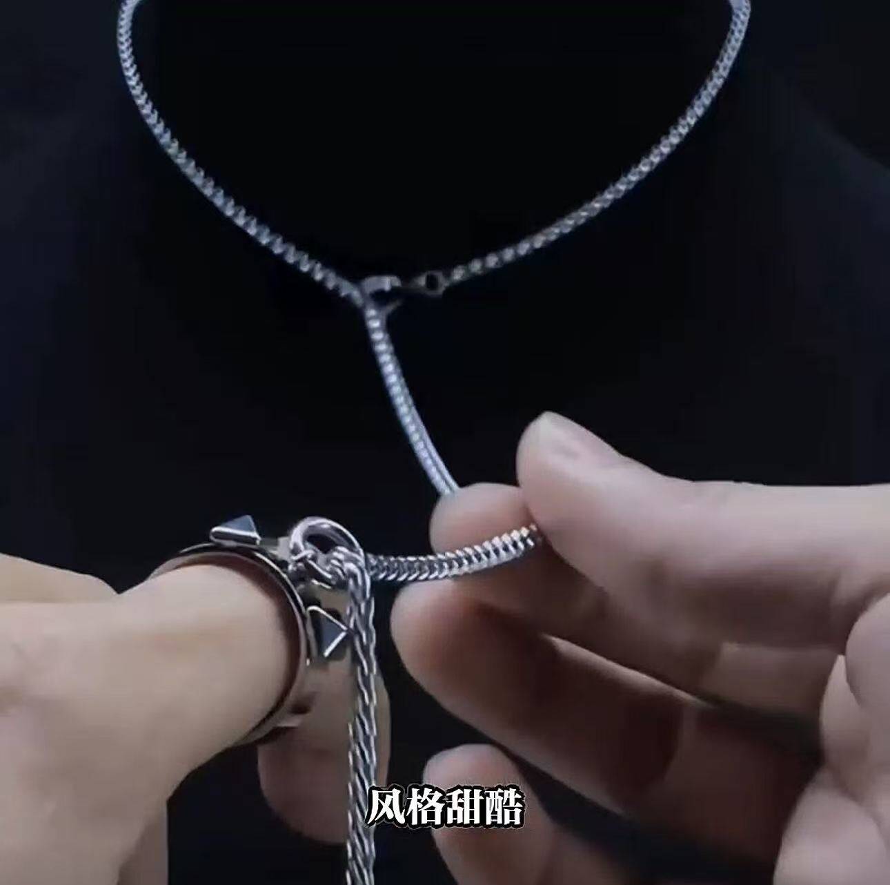 早春新款潮流银色指环项链长度可项链