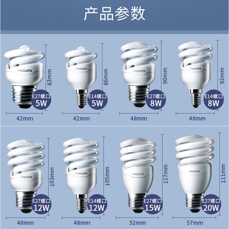 节能灯泡螺旋型e27e14螺口荧光灯家用灯泡替换超亮日光节能