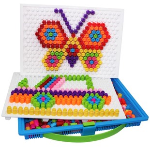 智慧魔盘蘑菇钉组合拼插板创意玩具拼图儿童益智力幼儿园3 8岁