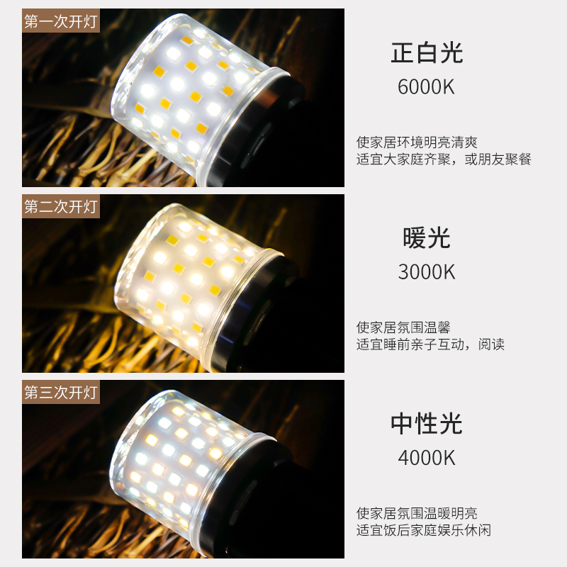 E27螺口节能灯泡家用照明三色变光16w透明小圆球泡魔豆灯光源