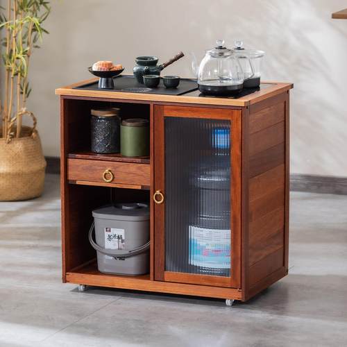 新中式实木茶水柜客厅靠墙小型泡茶可移动茶台烧壶水一体侧边茶桌