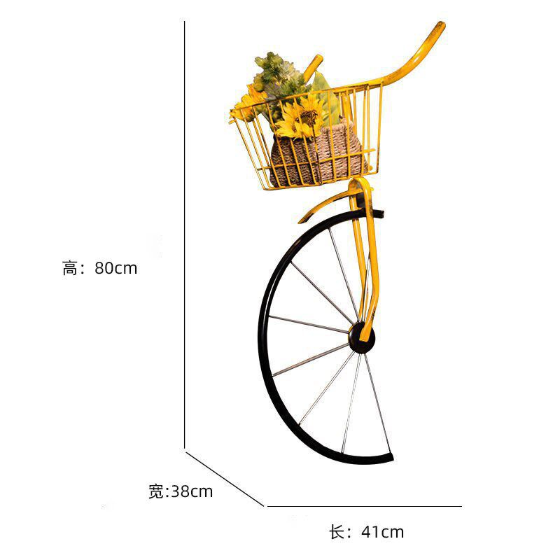工业风复古壁挂自行车花架创意奶茶店餐饮店墙面装饰品仿真花挂件