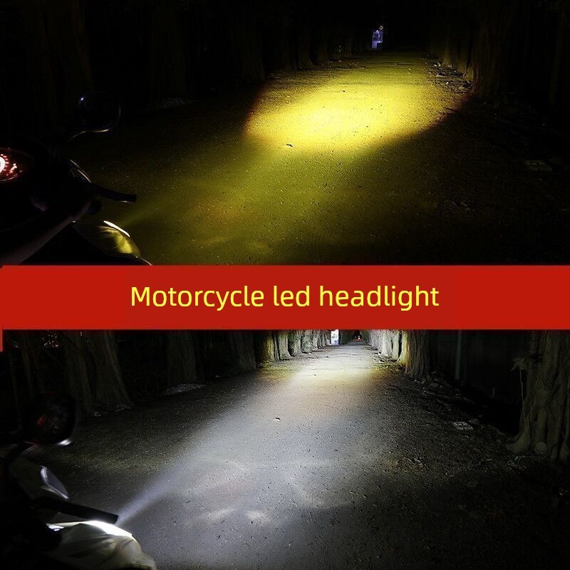 摩托车led前大灯超亮远近光电动车双色内G置大灯泡鬼火改装12v-80
