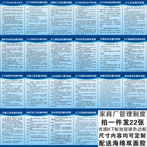 家具厂生产管理制度木业艺工人车间标语牌安全操作规程岗位职责牌