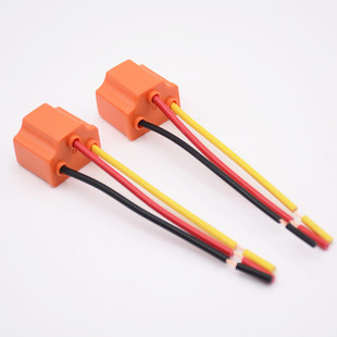 H4陶瓷三插大灯插座汽车灯座灯泡插座闪光器插座耐高温大灯插座带